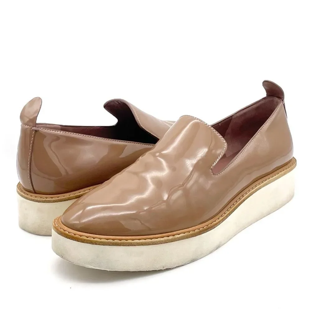 Vince Sanders Patent Leather Platform Slip On Sneakers Taupe Antique Rose Size 6